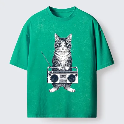 Tokyo-Tiger Cat Carried The Radio Washed T-Shirt