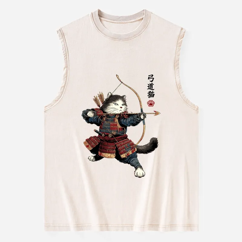 Tokyo-Tiger Kyudo Samurai Cat Washed Tank