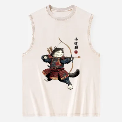 Tokyo-Tiger Kyudo Samurai Cat Washed Tank