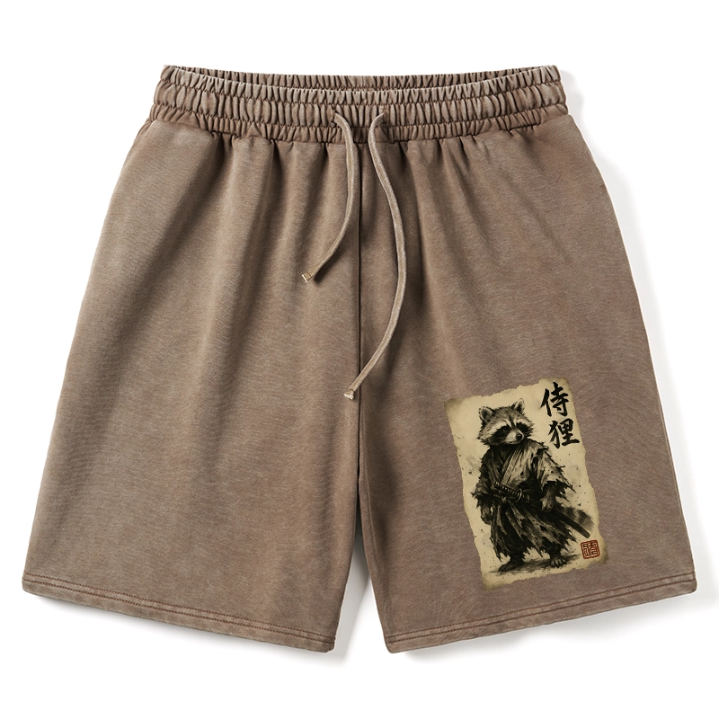 Tokyo-Tiger Retro Raccoon Samurai Washed Shorts