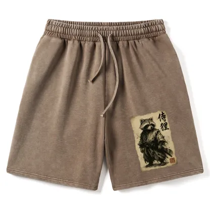 Tokyo-Tiger Retro Raccoon Samurai Washed Shorts