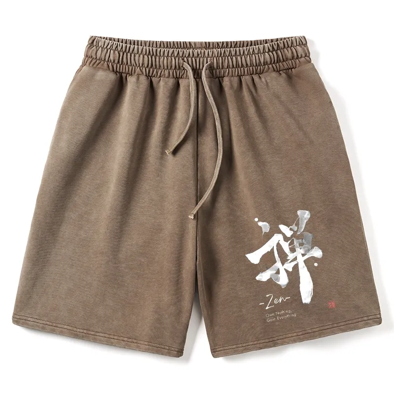 Tokyo-Tiger Zen Texts Washed Shorts
