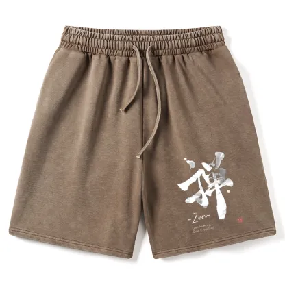 Tokyo-Tiger Zen Texts Washed Shorts