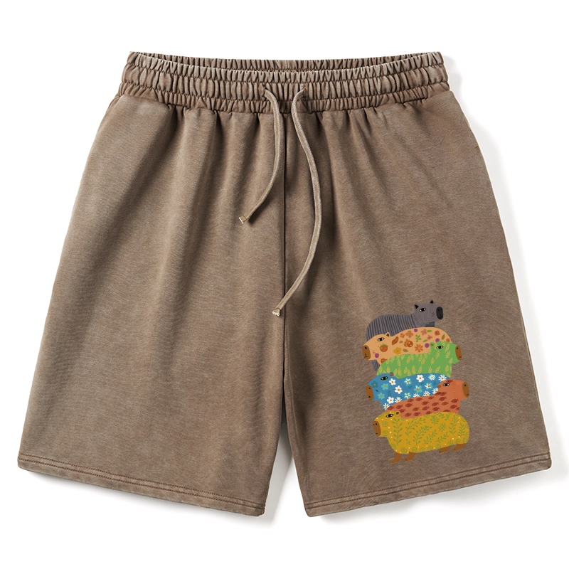 Tokyo-Tiger Colorful Capybaras Washed Shorts