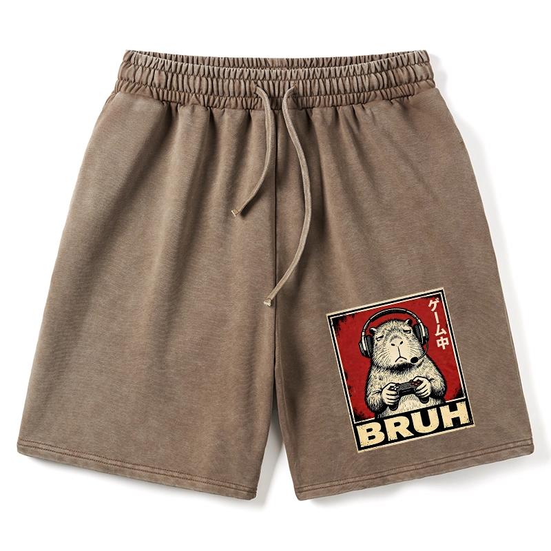 Tokyo-Tiger Funny Capybara Playing Games Washed Shorts