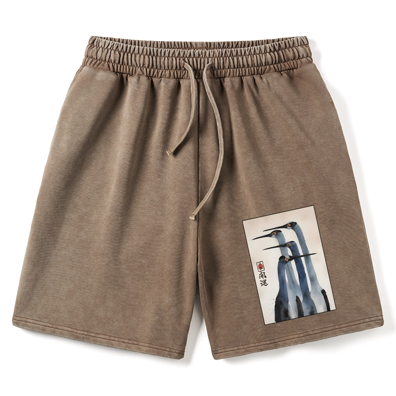 Tokyo-Tiger Retro Sandhill Crane Washed Shorts
