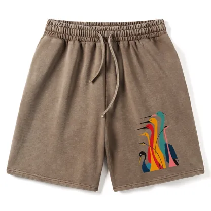 Tokyo-Tiger Various Types Of Cranes Washed Shorts