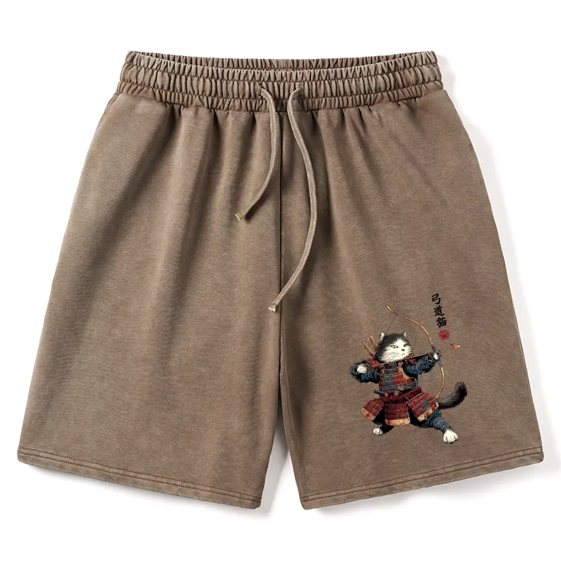 Tokyo-Tiger Kyudo Samurai Cat Washed Shorts