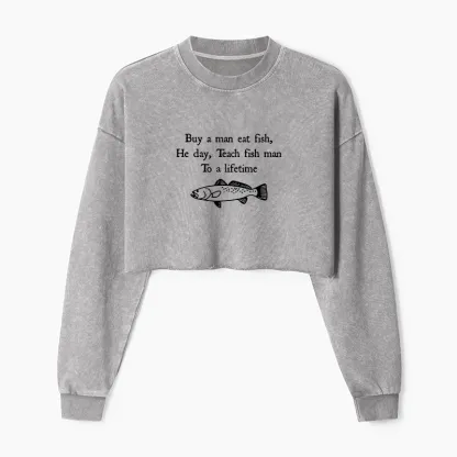 Tokyo-Tiger Man Eat Fish Meme Washed Crop Sweatshirt