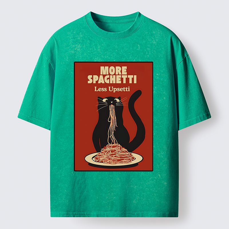 Tokyo-Tiger Black Cat Eating Spaghetti Poster Washed T-Shirt