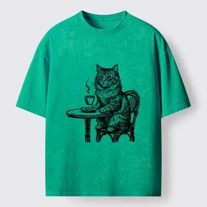 Tokyo-Tiger Elegant Long-haired Cat Washed T-Shirt