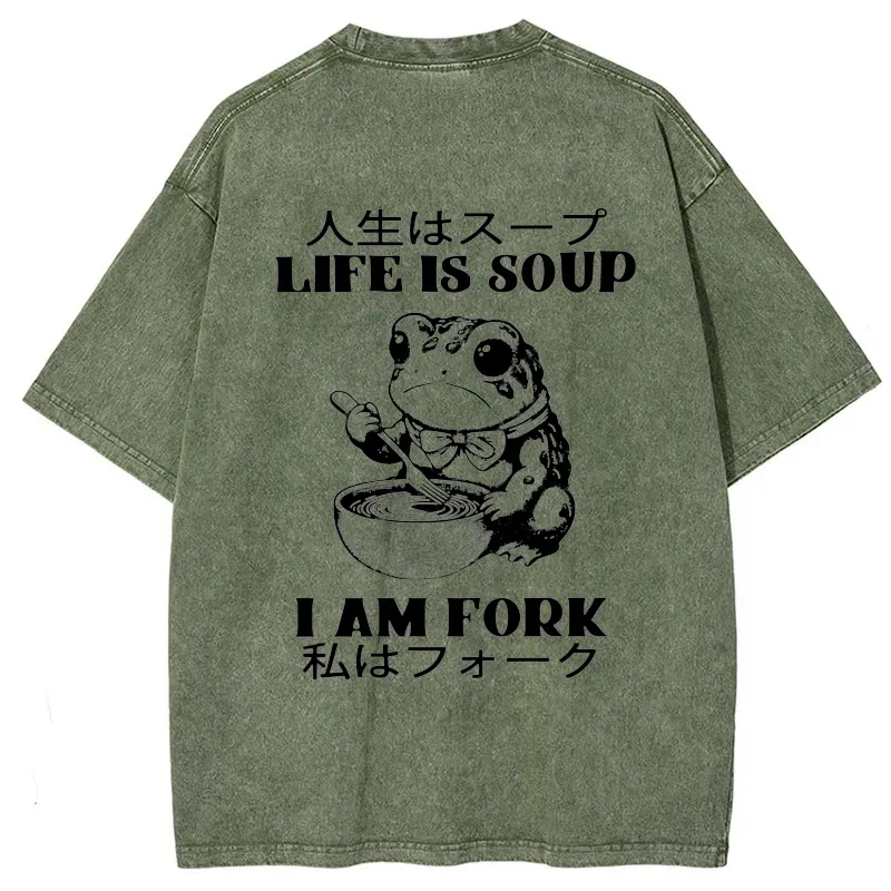 Tokyo-Tiger Life Is Soup I Am Fork Back Washed T-Shirt