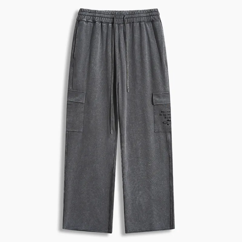 Tokyo-Tiger Man Eat Fish Meme Washed Utility Sweatpants