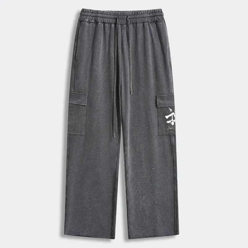 Tokyo-Tiger Zen Texts Washed Utility Sweatpants