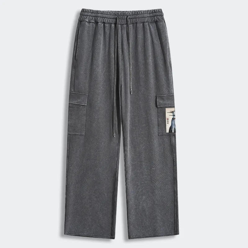 Tokyo-Tiger Retro Sandhill Crane Washed Utility Sweatpants