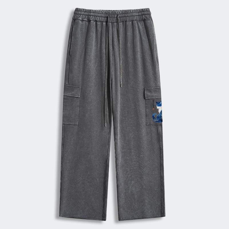 Tokyo-Tiger Retro Zen Cat: Living the Present Washed Utility Sweatpants