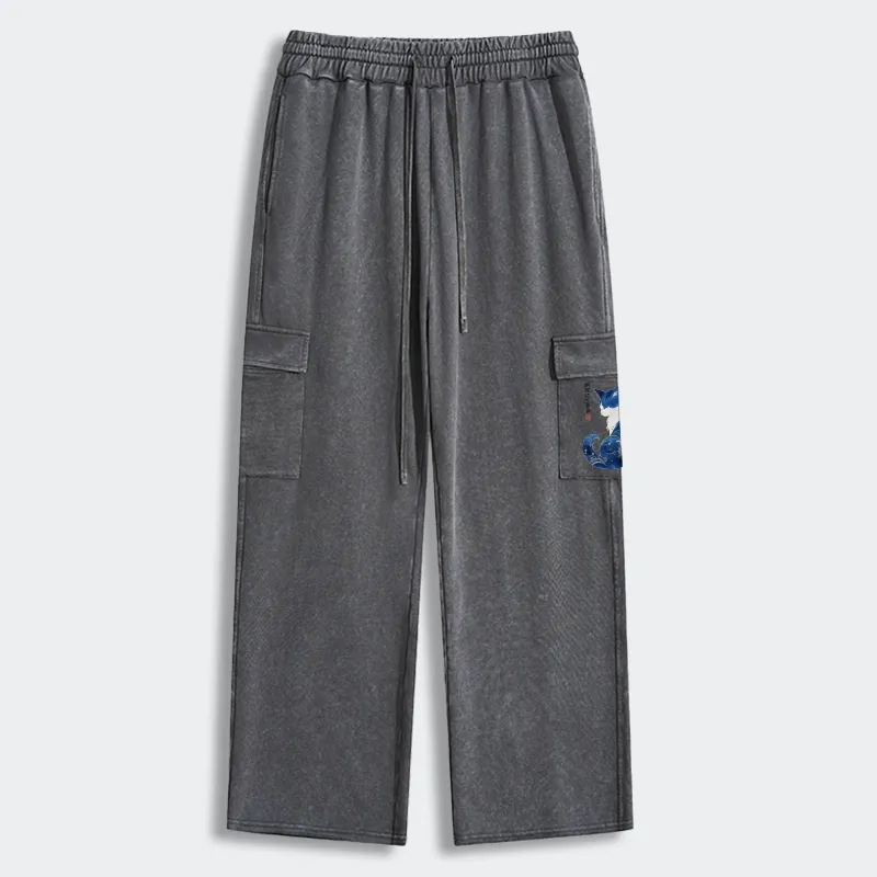 Tokyo-Tiger Retro Zen Cat: Living the Present Washed Utility Sweatpants