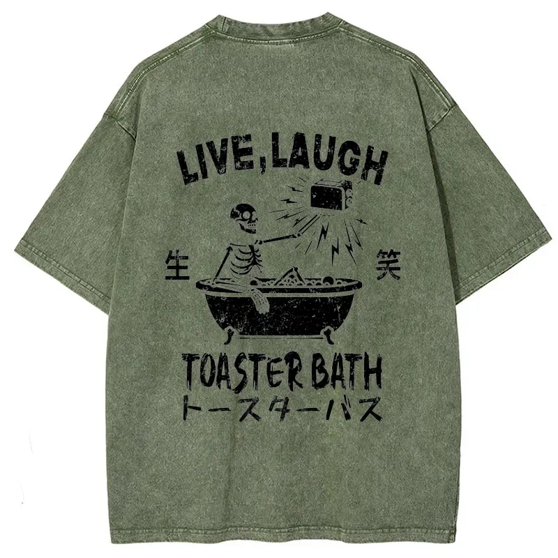 Tokyo-Tiger Funny Electric Shock Skeleton Back Washed T-Shirt