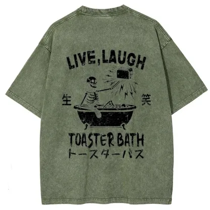 Tokyo-Tiger Funny Electric Shock Skeleton Back Washed T-Shirt