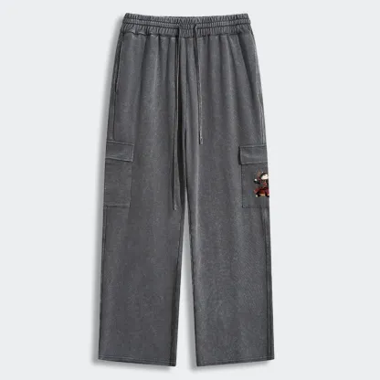 Tokyo-Tiger Kyudo Samurai Cat Washed Utility Sweatpants