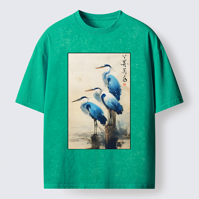 Tokyo-Tiger Great Blue Heron Japan Washed T-Shirt