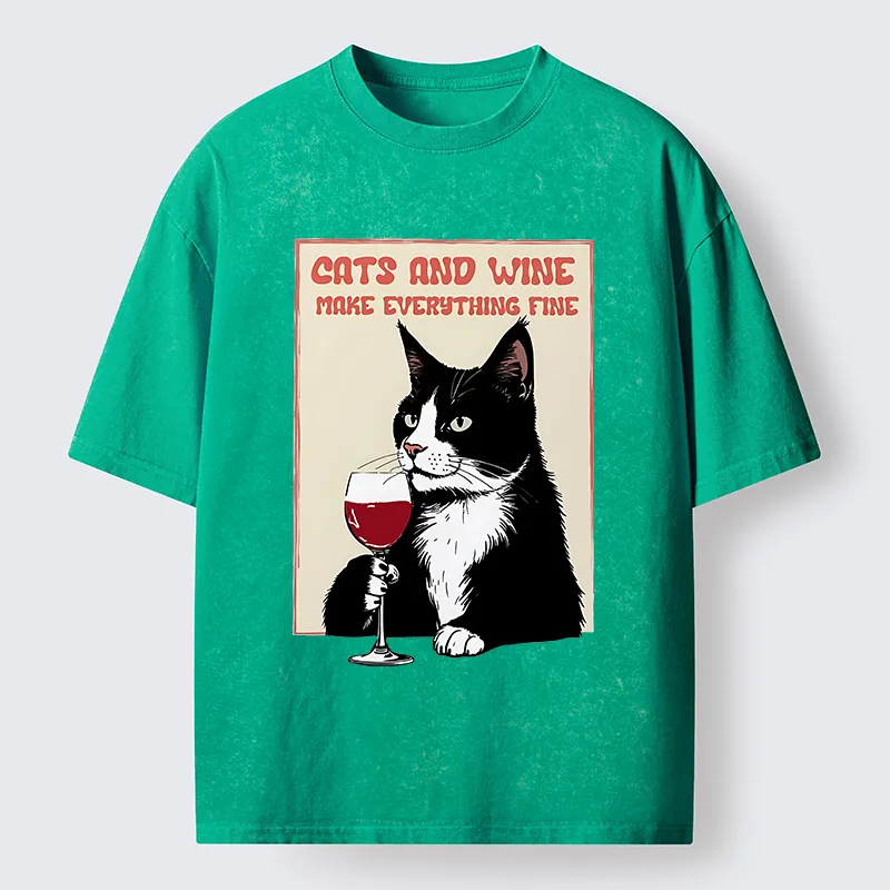 Tokyo-Tiger Tuxedo Cat Drinking Funny Washed T-Shirt