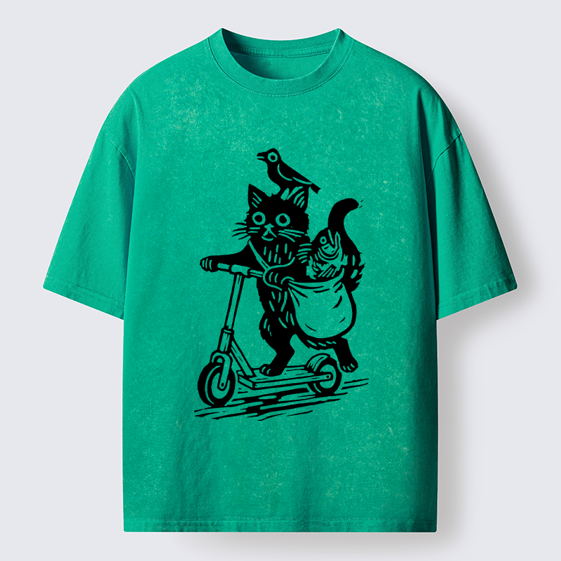 Tokyo-Tiger Cat Skateboarding Washed T-Shirt