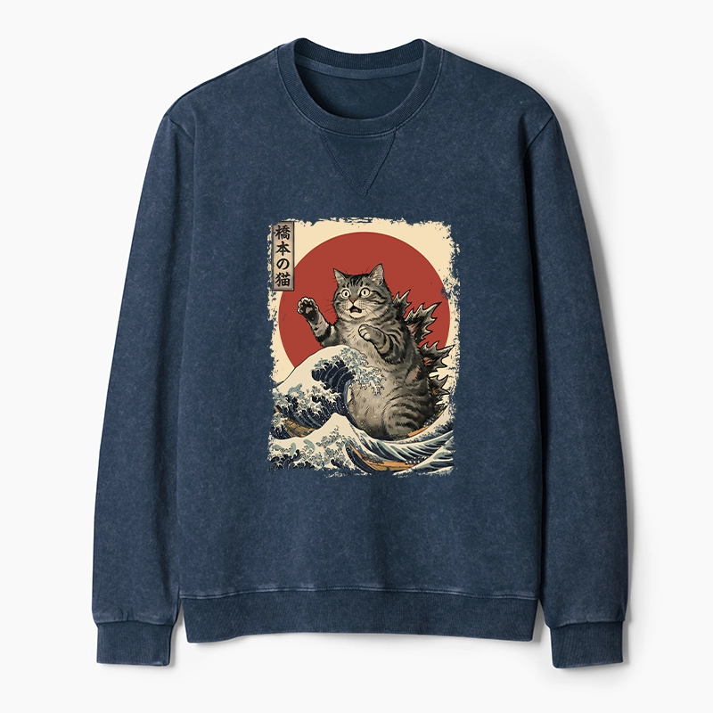 Tokyo-Tiger Catzilla Is Causing Destruction Washed Terry Sweatshirt