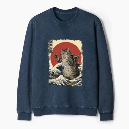Tokyo-Tiger Catzilla Is Causing Destruction Washed Terry Sweatshirt