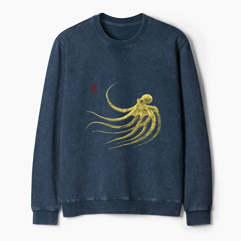 Tokyo-Tiger Retro Octopus Japanese Washed Terry Sweatshirt