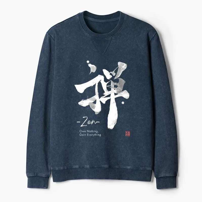 Tokyo-Tiger Zen Texts Washed Terry Sweatshirt