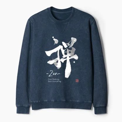 Tokyo-Tiger Zen Texts Washed Terry Sweatshirt