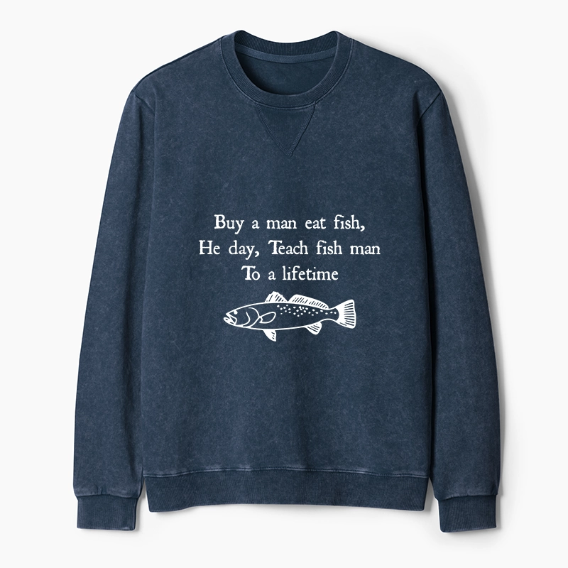 Tokyo-Tiger Man Eat Fish Meme Washed Terry Sweatshirt