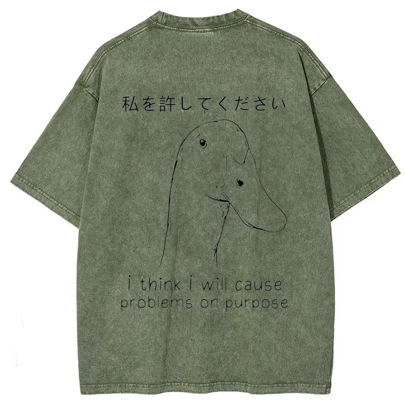 Tokyo-Tiger Stupid Goose Funny Back Washed T-Shirt