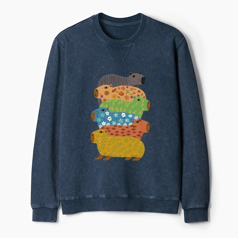 Tokyo-Tiger Colorful Capybaras Washed Terry Sweatshirt