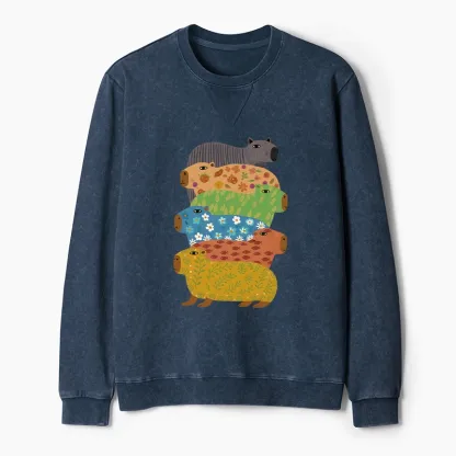 Tokyo-Tiger Colorful Capybaras Washed Terry Sweatshirt