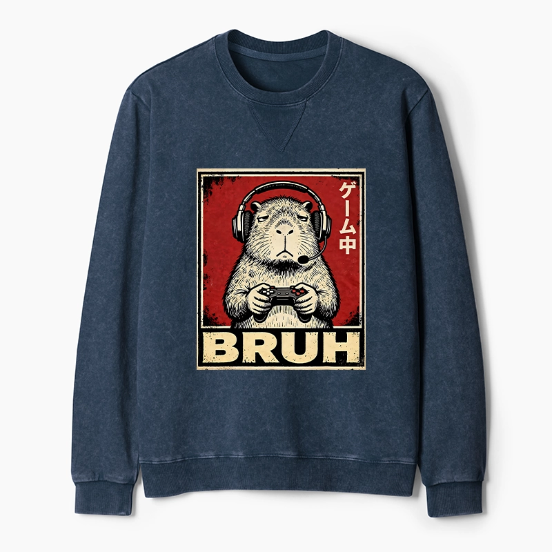 Tokyo-Tiger Funny Capybara Playing Games Washed Terry Sweatshirt