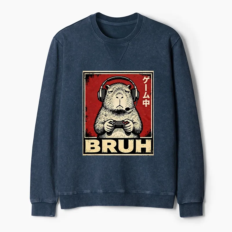 Tokyo-Tiger Funny Capybara Playing Games Washed Terry Sweatshirt