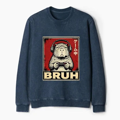 Tokyo-Tiger Funny Capybara Playing Games Washed Terry Sweatshirt