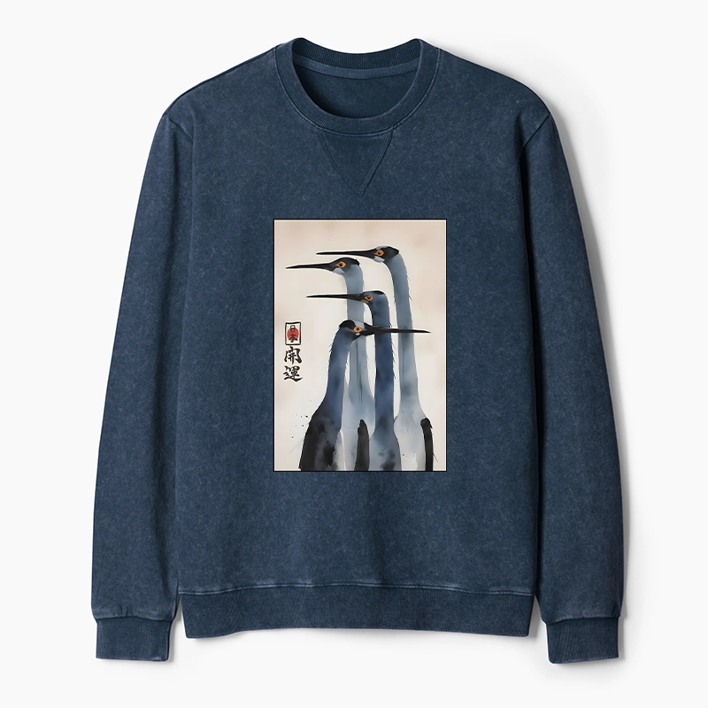 Tokyo-Tiger Retro Sandhill Crane Terry Sweatshirt