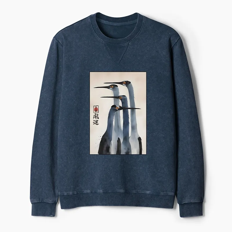 Tokyo-Tiger Retro Sandhill Crane Terry Sweatshirt