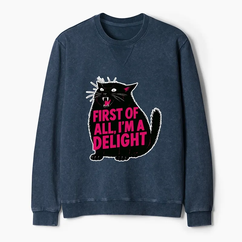 Tokyo-Tiger Roaring Black Cat Washed Terry Sweatshirt