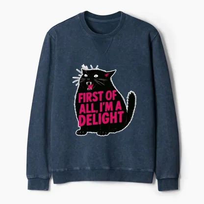Tokyo-Tiger Roaring Black Cat Washed Terry Sweatshirt