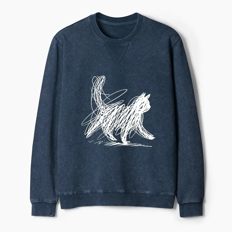 Tokyo-Tiger Minimalist Cat Art Washed Terry Sweatshirt