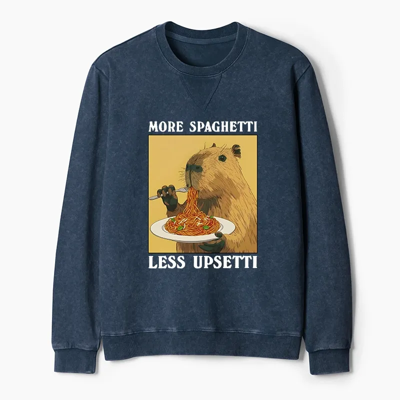 Tokyo-Tiger Capybara Eating Pasta Washed Terry Sweatshirt