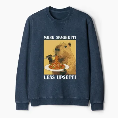 Tokyo-Tiger Capybara Eating Pasta Washed Terry Sweatshirt