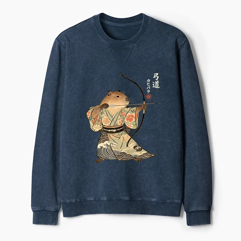 Tokyo-Tiger Capybara Archery Washed Terry Sweatshirt