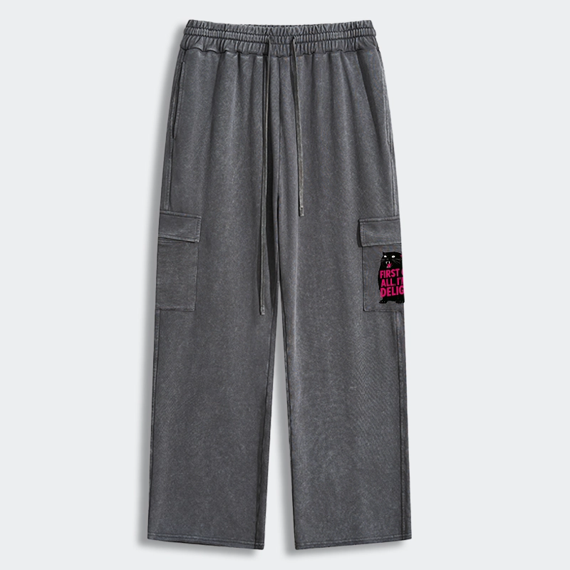 Tokyo-Tiger Roaring Black Cat Washed Utility Sweatpants