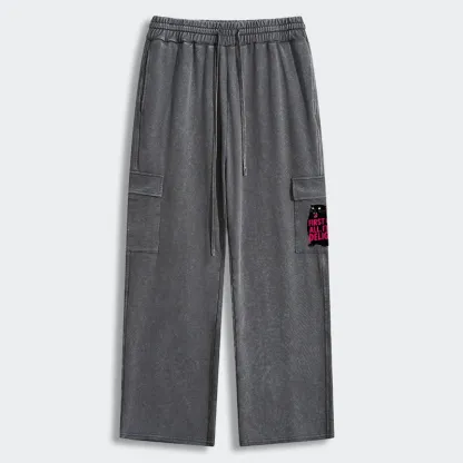 Tokyo-Tiger Roaring Black Cat Washed Utility Sweatpants