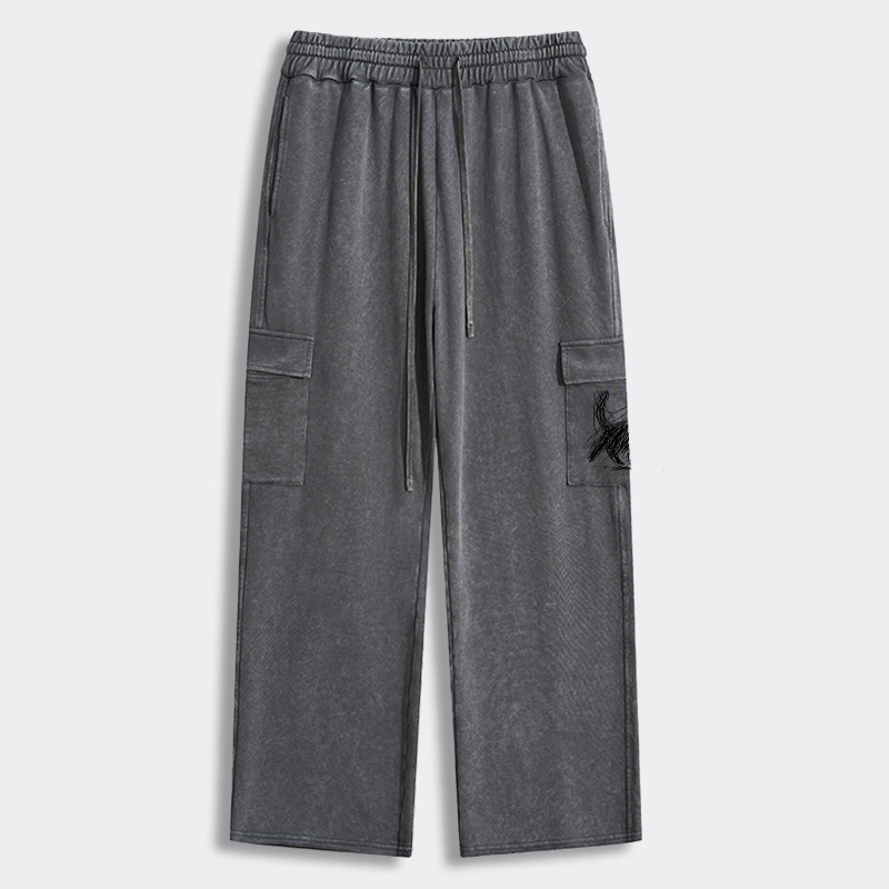 Tokyo-Tiger Minimalist Cat Art Washed Utility Sweatpants